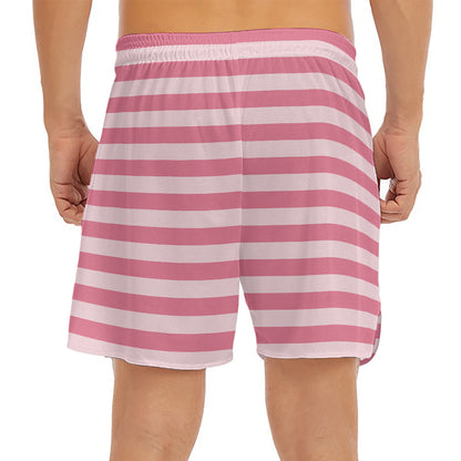 Pink Striped Pattern Print Men's Split Running Shorts