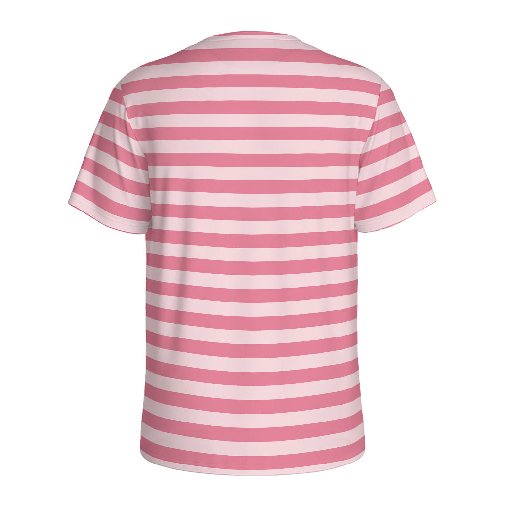 Pink Striped Pattern Print Men's Sports T-Shirt
