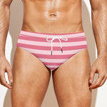 Pink Striped Pattern Print Men's Swim Briefs