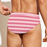 Pink Striped Pattern Print Men's Swim Briefs