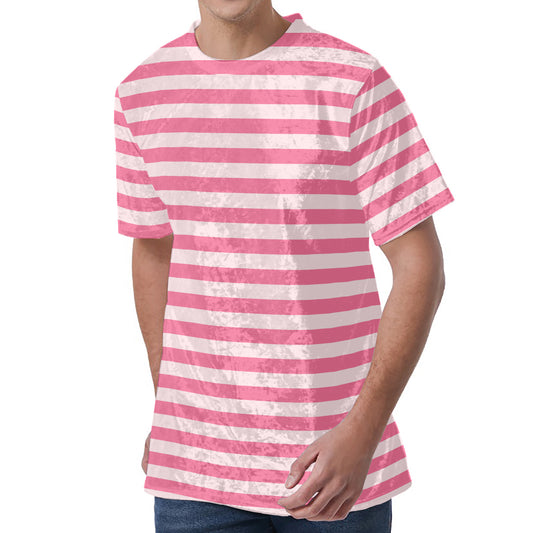 Pink Striped Pattern Print Men's Velvet T-Shirt
