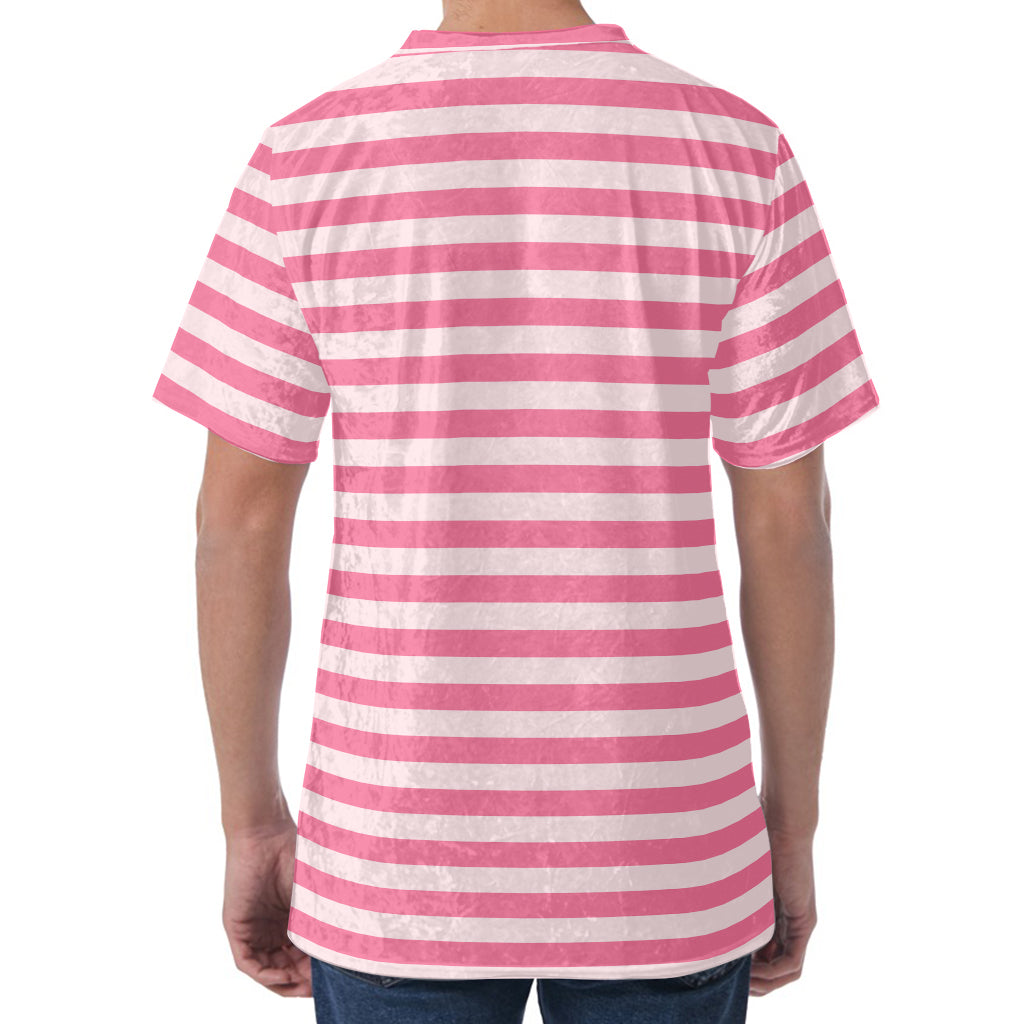 Pink Striped Pattern Print Men's Velvet T-Shirt