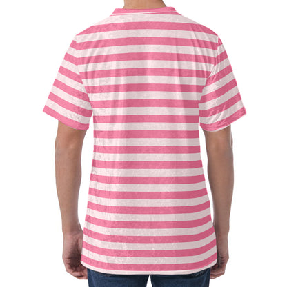 Pink Striped Pattern Print Men's Velvet T-Shirt