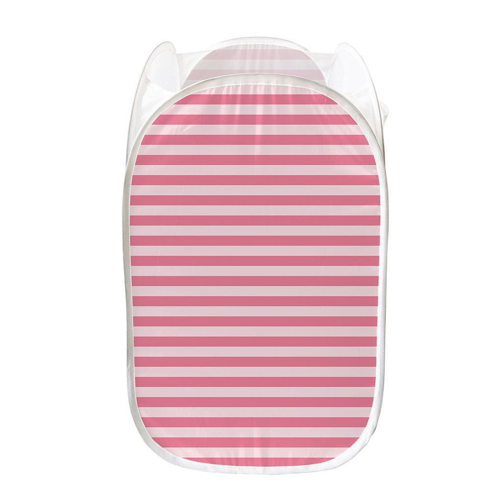 Pink Striped Pattern Print Mesh Laundry Hamper