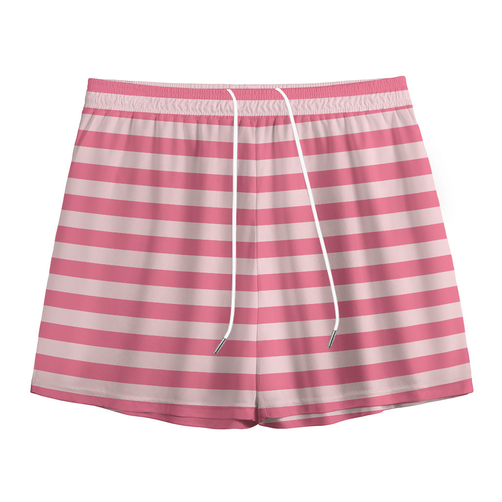 Pink Striped Pattern Print Mesh Shorts