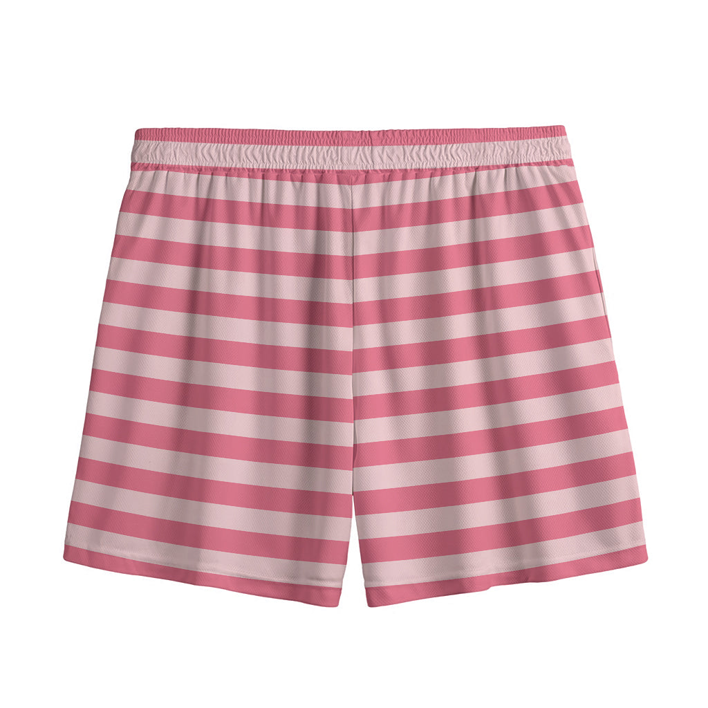 Pink Striped Pattern Print Mesh Shorts