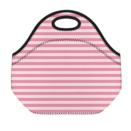 Pink Striped Pattern Print Neoprene Lunch Bag