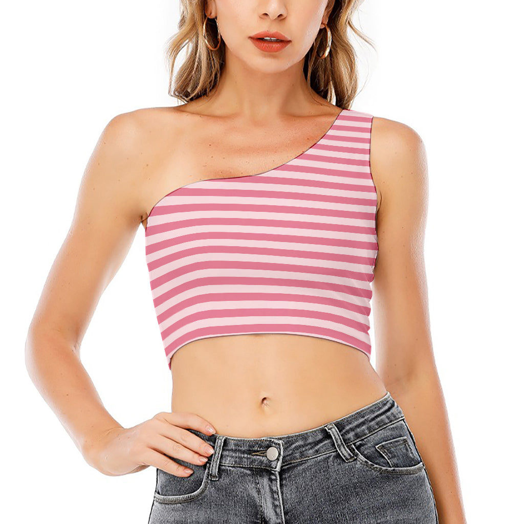 Pink Striped Pattern Print One Shoulder Crop Top