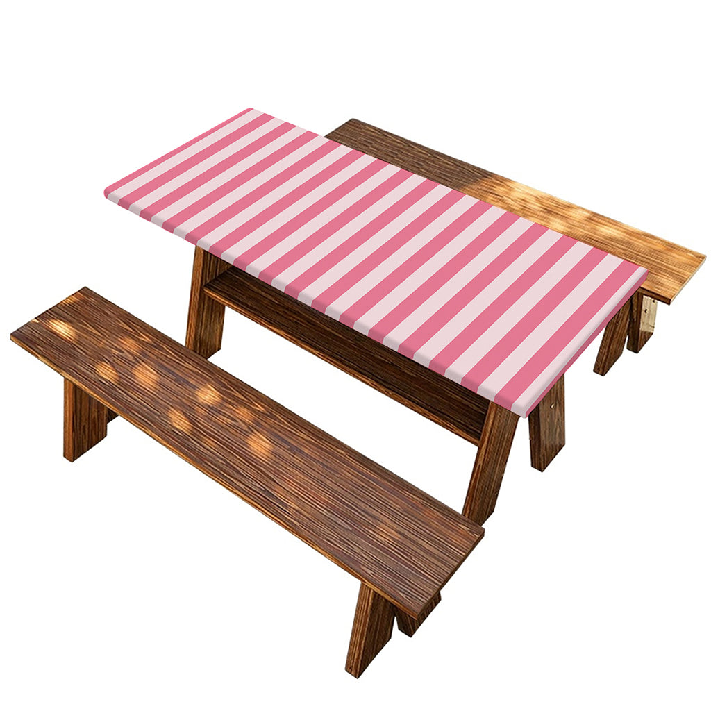 Pink Striped Pattern Print Picnic Table Cover
