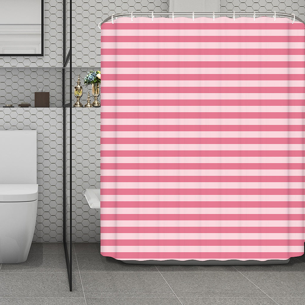 Pink Striped Pattern Print Polyester Shower Curtain