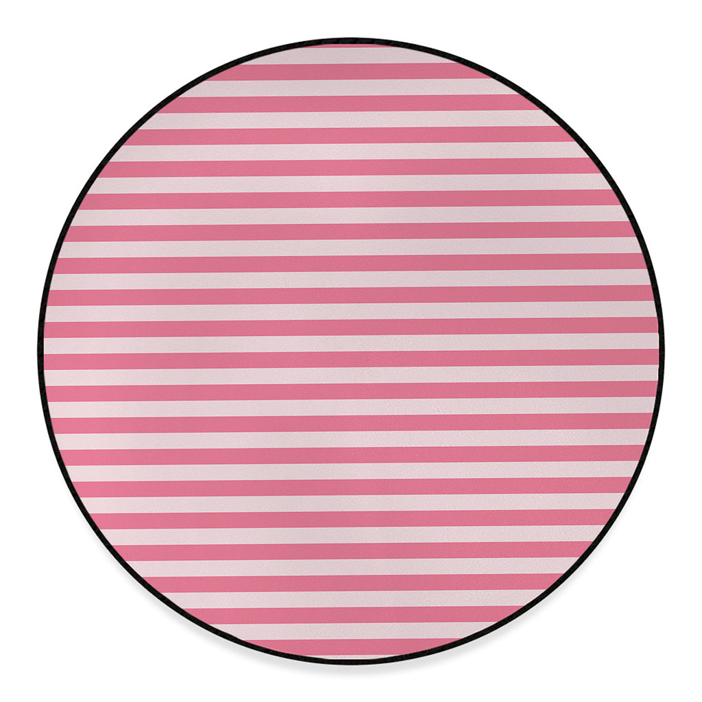 Pink Striped Pattern Print Round Floor Mat