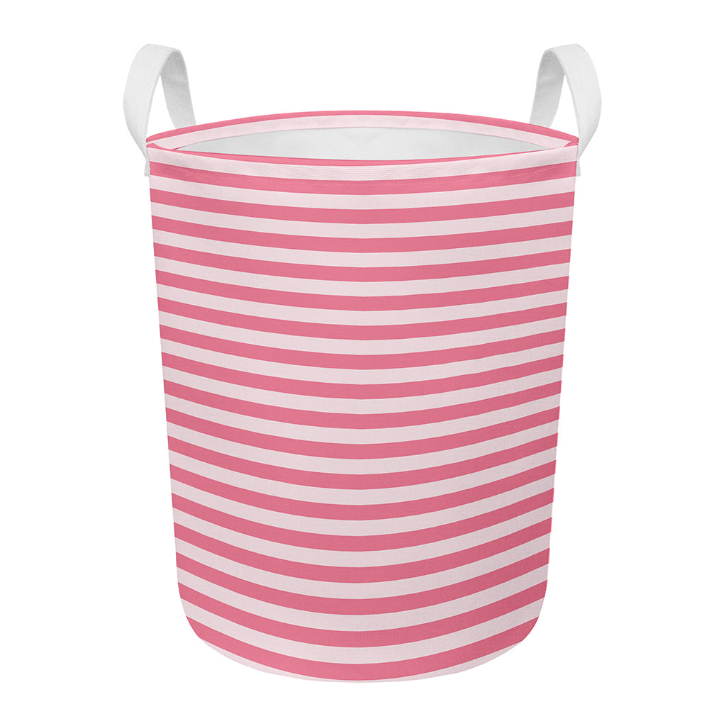 Pink Striped Pattern Print Round Laundry Basket
