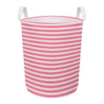 Pink Striped Pattern Print Round Laundry Basket