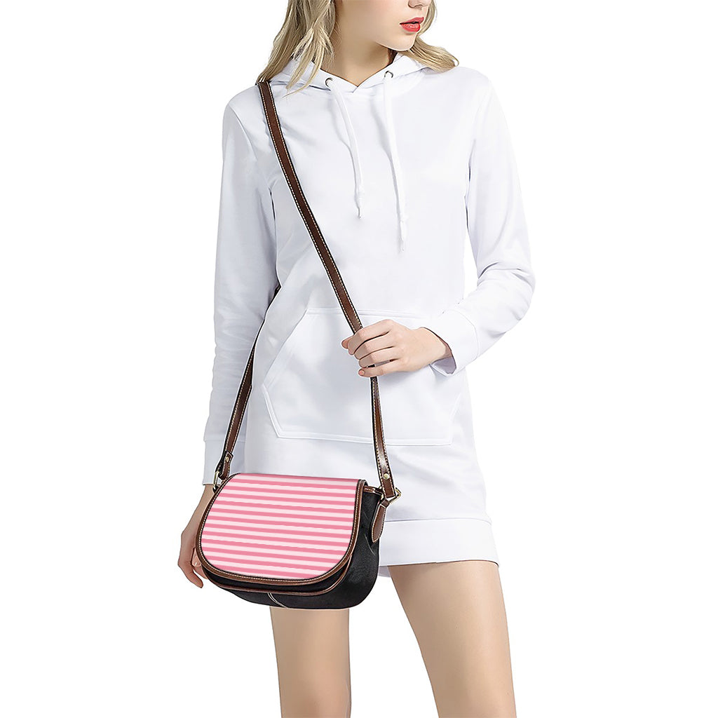 Pink Striped Pattern Print Saddle Bag
