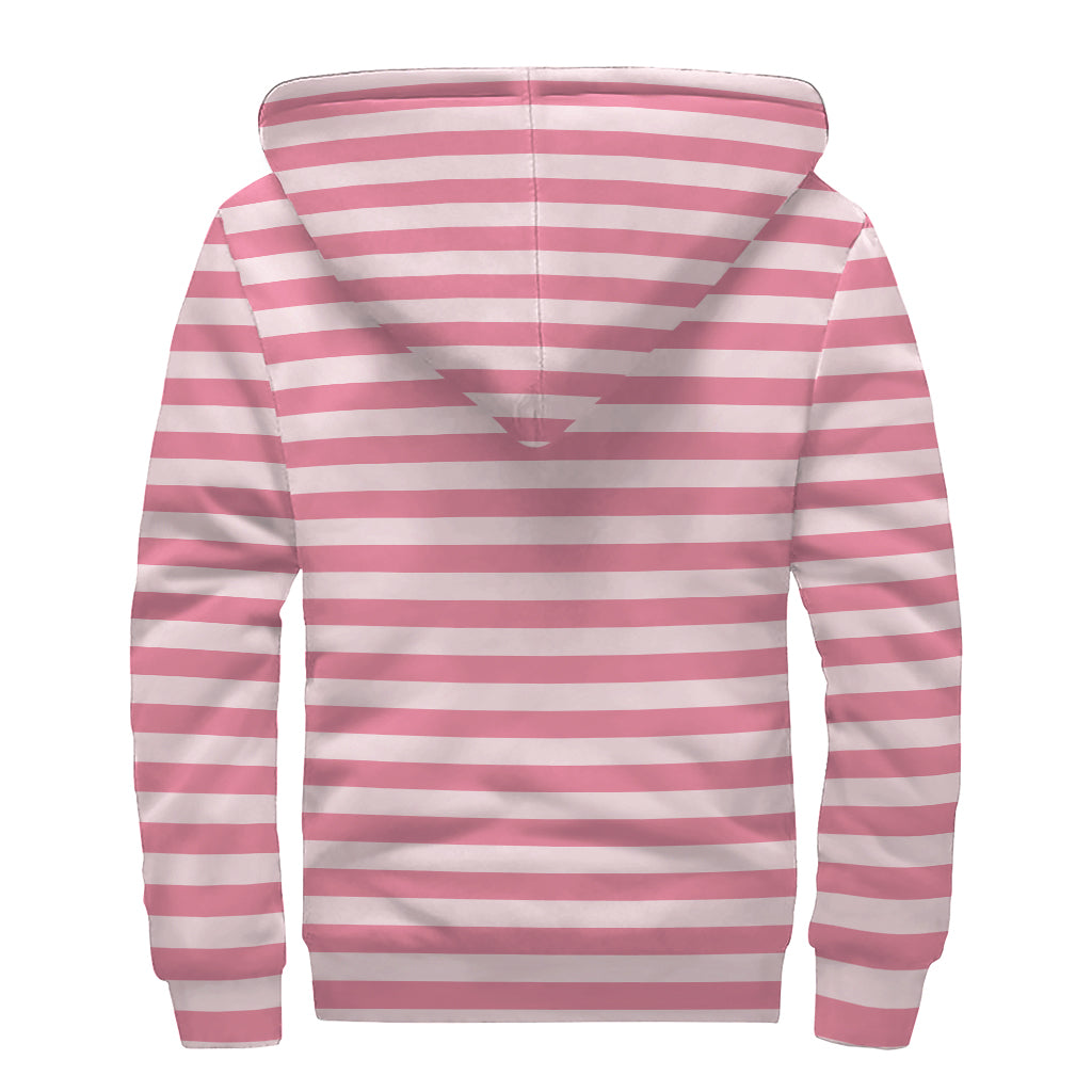 Pink Striped Pattern Print Sherpa Lined Zip Up Hoodie