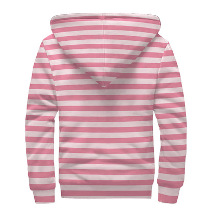 Pink Striped Pattern Print Sherpa Lined Zip Up Hoodie