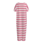 Pink Striped Pattern Print Short Sleeve Long Nightdress