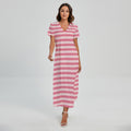 Pink Striped Pattern Print Short Sleeve Maxi Dress