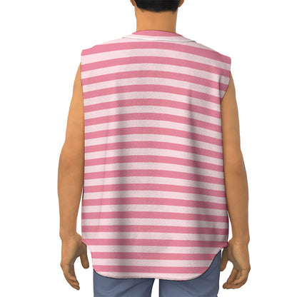 Pink Striped Pattern Print Sleeveless Baseball Jersey