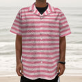 Pink Striped Pattern Print Textured Short Sleeve Shirt