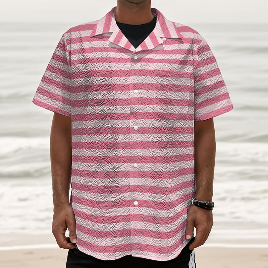 Pink Striped Pattern Print Textured Short Sleeve Shirt