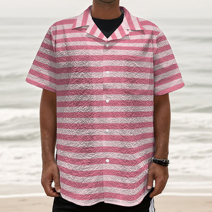 Pink Striped Pattern Print Textured Short Sleeve Shirt