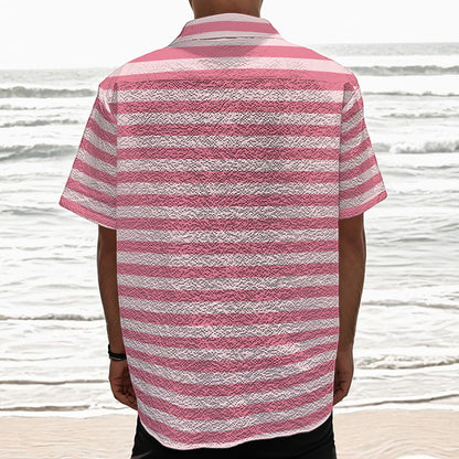 Pink Striped Pattern Print Textured Short Sleeve Shirt