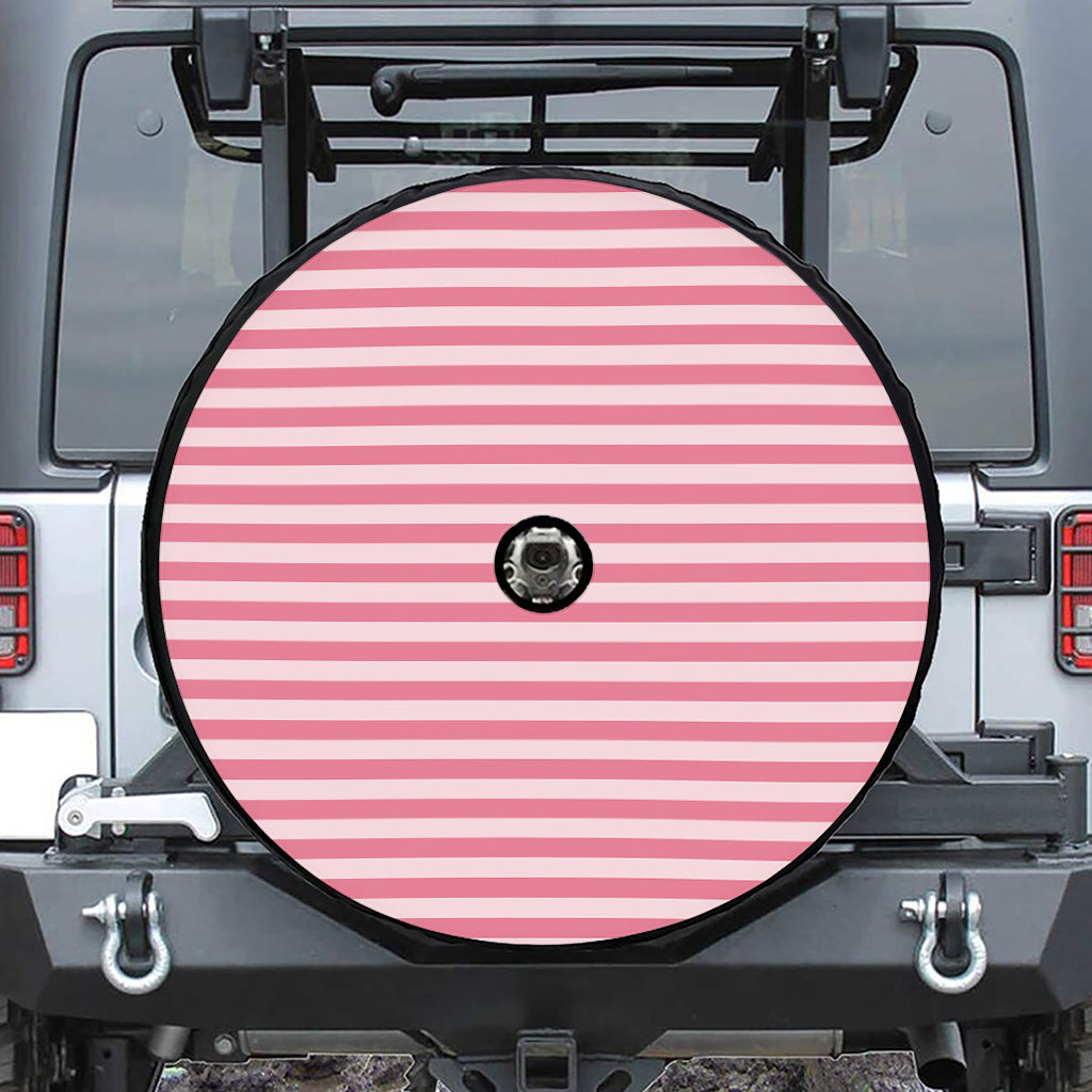 Pink Striped Pattern Print Tire Cover With Camera Hole