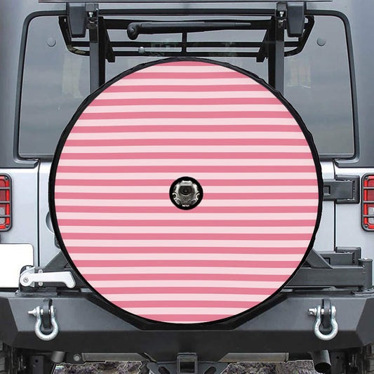 Pink Striped Pattern Print Tire Cover With Camera Hole
