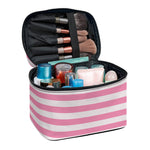 Pink Striped Pattern Print Travel Makeup Bag