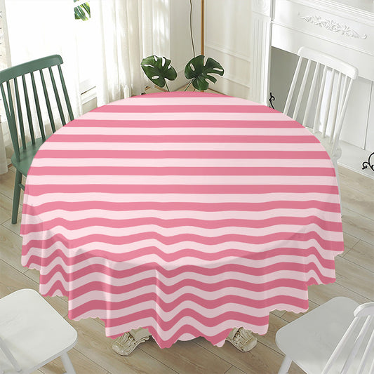 Pink Striped Pattern Print Waterproof Round Tablecloth