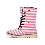 Pink Striped Pattern Print Winter Boots