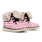 Pink Striped Pattern Print Winter Boots