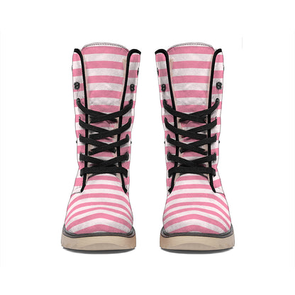 Pink Striped Pattern Print Winter Boots