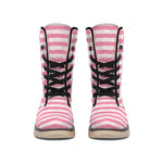 Pink Striped Pattern Print Winter Boots