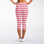 Pink Striped Pattern Print Women's Capri Leggings