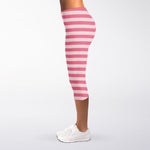 Pink Striped Pattern Print Women's Capri Leggings
