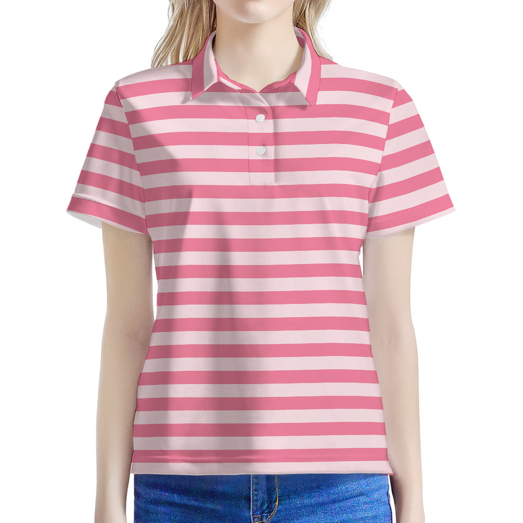 Pink Striped Pattern Print Women's Polo Shirt