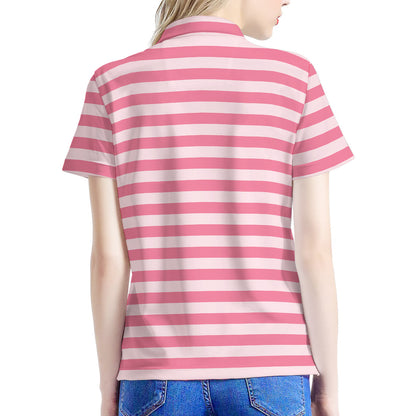 Pink Striped Pattern Print Women's Polo Shirt