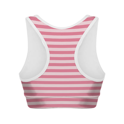 Pink Striped Pattern Print Women's Sports Bra