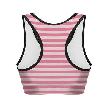 Pink Striped Pattern Print Women's Sports Bra