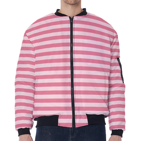 Pink Striped Pattern Print Zip Sleeve Bomber Jacket