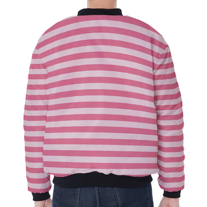 Pink Striped Pattern Print Zip Sleeve Bomber Jacket