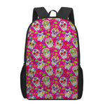 Pink Sugar Skull Pattern Print 17 Inch Backpack