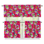 Pink Sugar Skull Pattern Print 3 Piece Kitchen Curtains