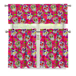 Pink Sugar Skull Pattern Print 3 Piece Kitchen Curtains