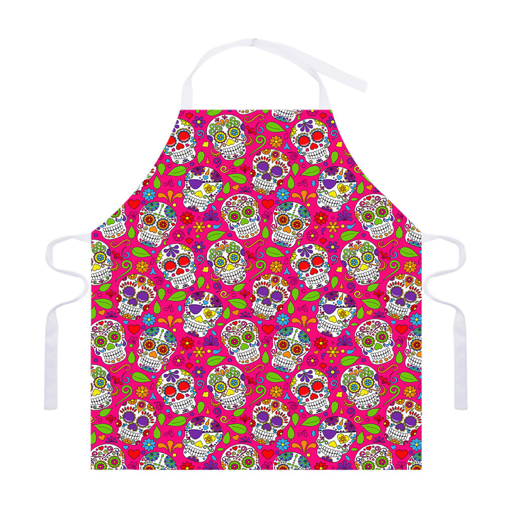 Pink Sugar Skull Pattern Print Adjustable Apron