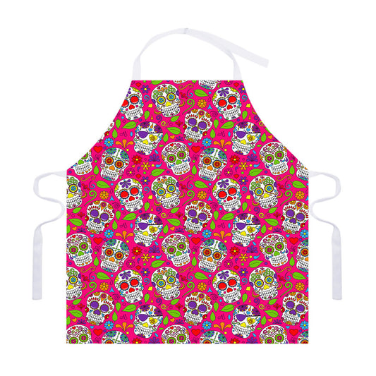 Pink Sugar Skull Pattern Print Adjustable Apron