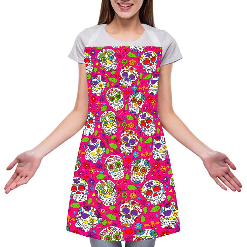 Pink Sugar Skull Pattern Print Adjustable Apron