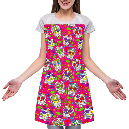 Pink Sugar Skull Pattern Print Adjustable Apron